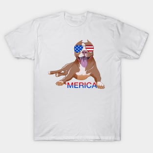 Funny Patriot Pitbull Merica T-Shirt
